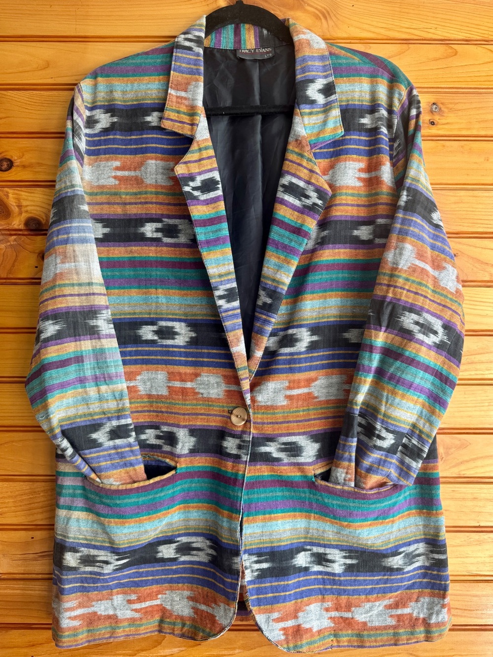 Vintage Tracy Evans Southwestern Blazer Large Tribal Tapestry Jacket Boho
